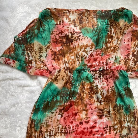 Bisou Bisou Women's Multicolored Sheer Empire Waist Open Arm Swimsuit Cover L - Picture 7 of 11